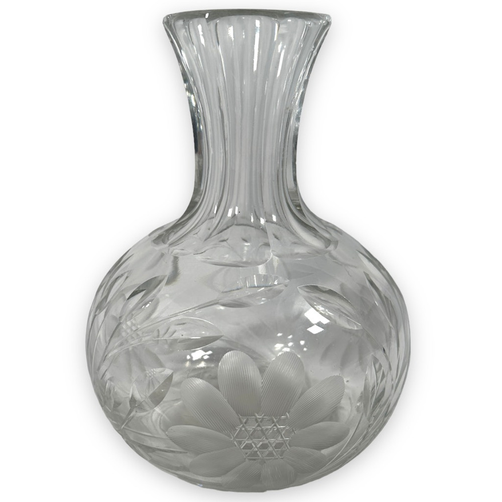 Antique American Brilliant Cut Glass‎ Pitcher Carafe Decanter Floral Etched ABP